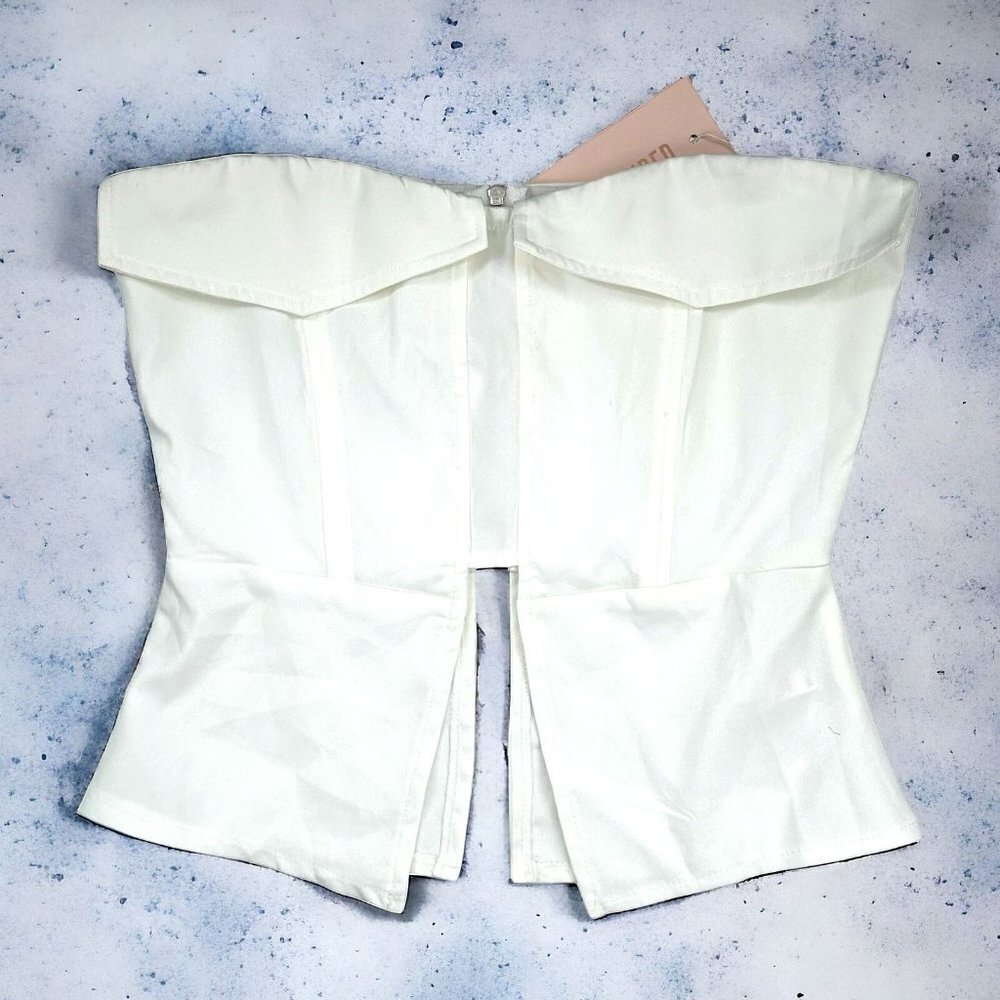 NEW Missguided Ivory Crepe Split Hem Corset Bandeau Strapless Top Size 2 Blouse